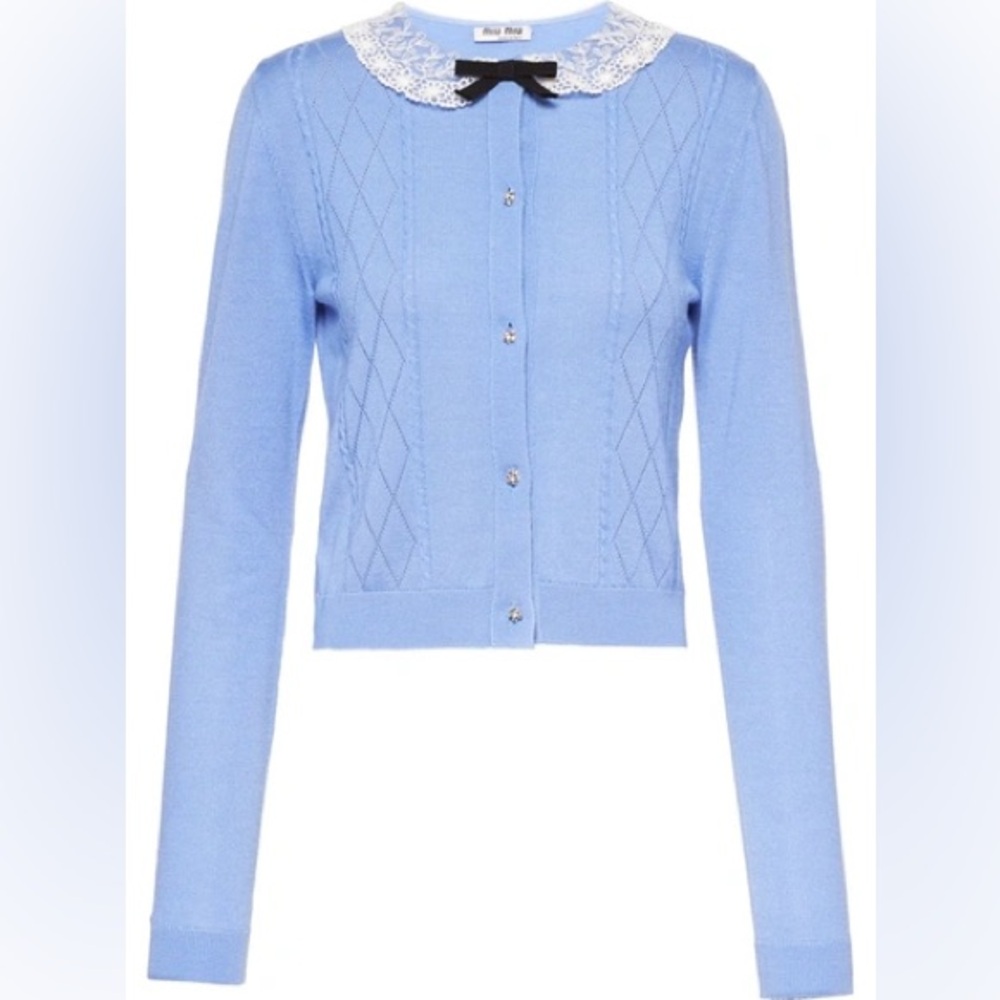 Women's Lace-collar Pointelle-knit Cashmere cardigan